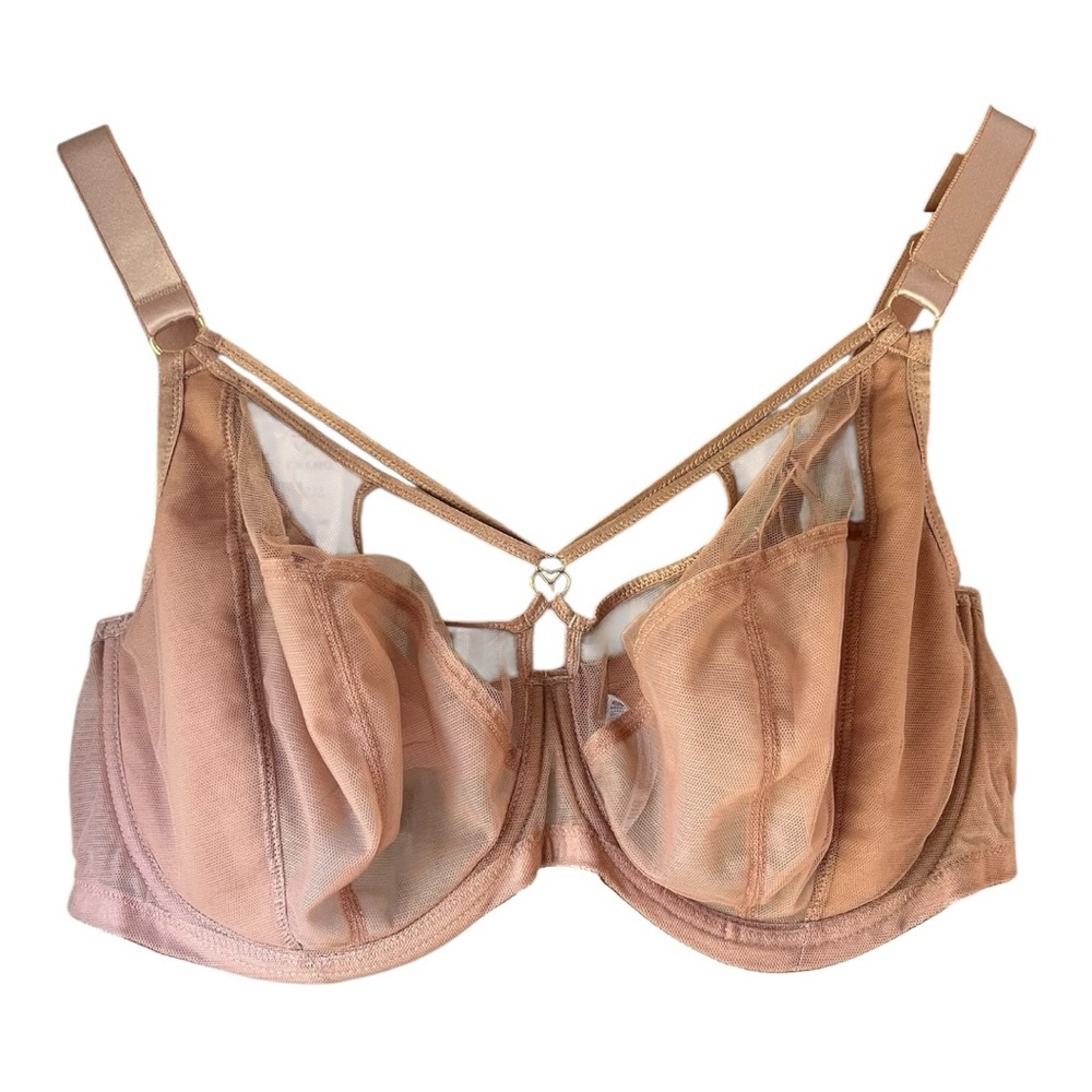 Elomi Sachi Plunge Bra 40H Café Au Lait Beige Sheer Mesh Strappy Cups